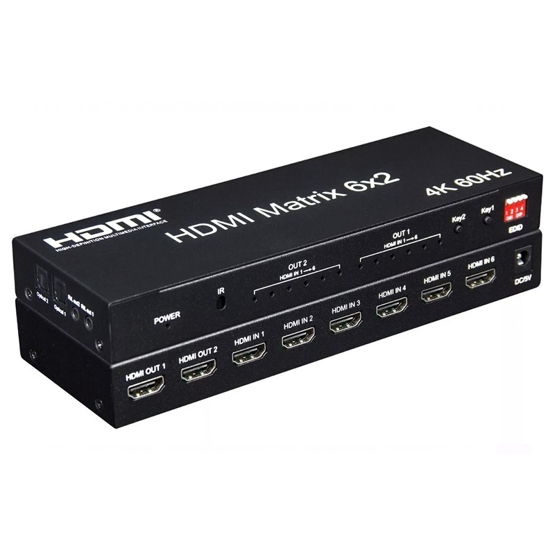 Matrix Hdmi 6X2 Switch Splitter 2.0 4K 60Hz 18gbps - Saida Optica /P2 Conex