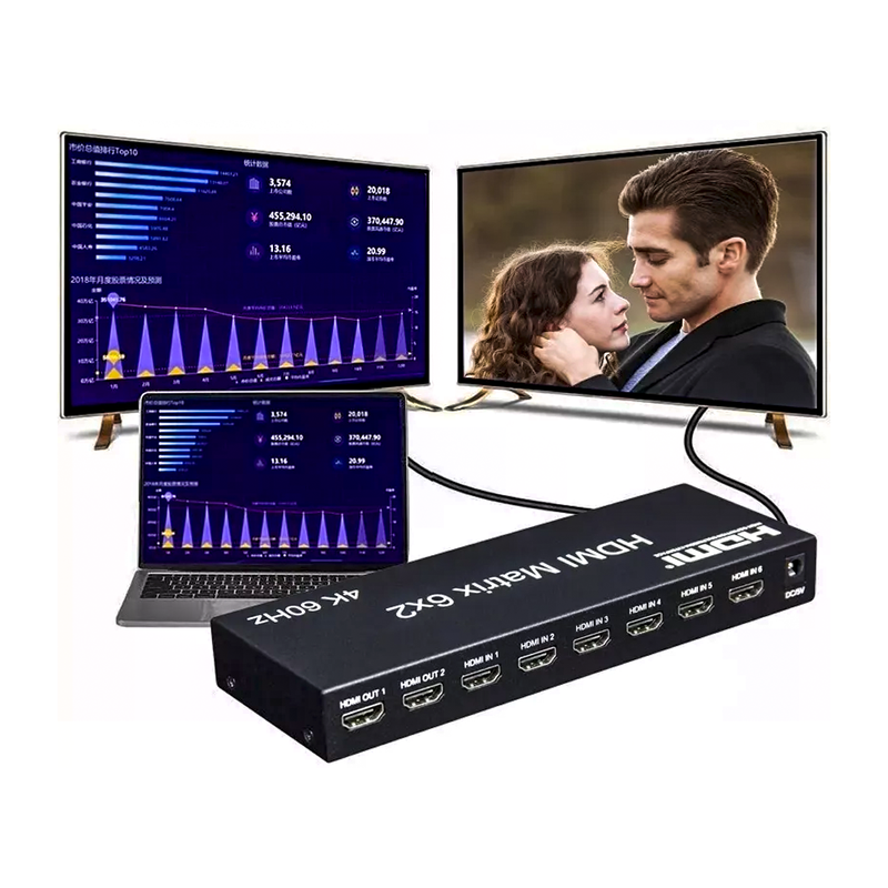 Matrix Hdmi 6X2 Switch Splitter 2.0 4K 60Hz 18gbps - Saida Optica /P2 Conex