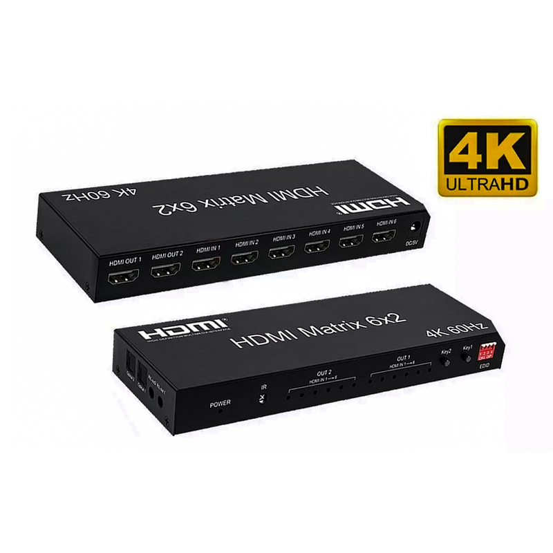 Matrix Hdmi 6X2 Switch Splitter 2.0 4K 60Hz 18gbps - Saida Optica /P2 Conex