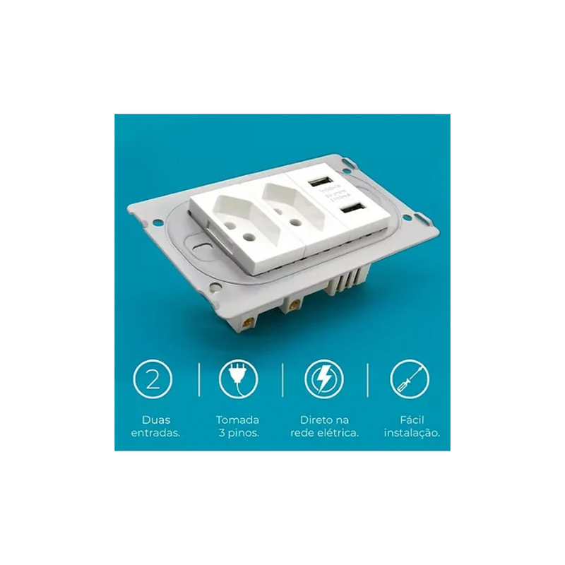 Tomada Usb De Parede Universal Bivolt 2.1a 5v Celulares Cor Branco Sylvania