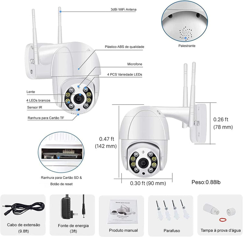 Câmera de Segurança Wifi HD 1080p A8 - Prova D'água, Visão Noturna Infravermelha Externa