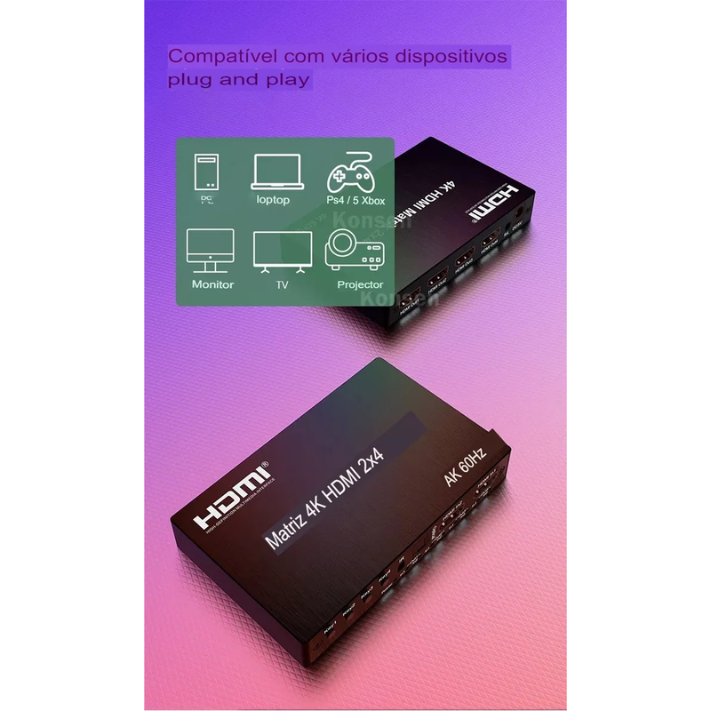 Switch Splitter Hdmi 2x4 Ultra Hd 4k X 2k Conex