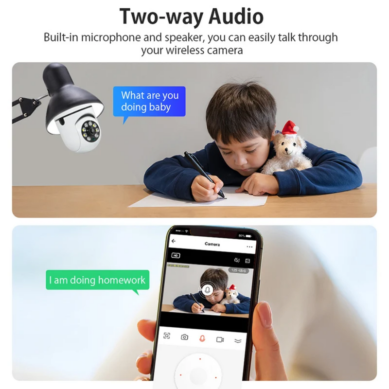 Câmera de Vigilância sem fio HD Indoor com Lâmpada 1080P, WiFi 2.4G, Base E27 -  Frete grátis