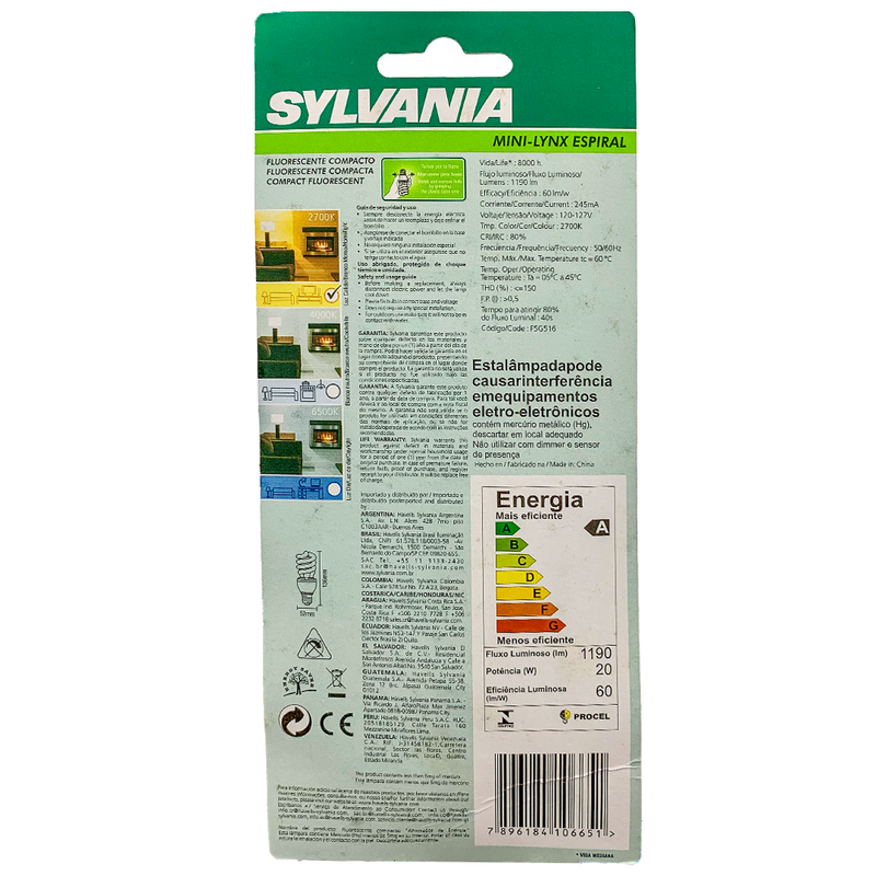 Lâmpada Eletrônica Espiral 20W 2700K 127V Sylvania