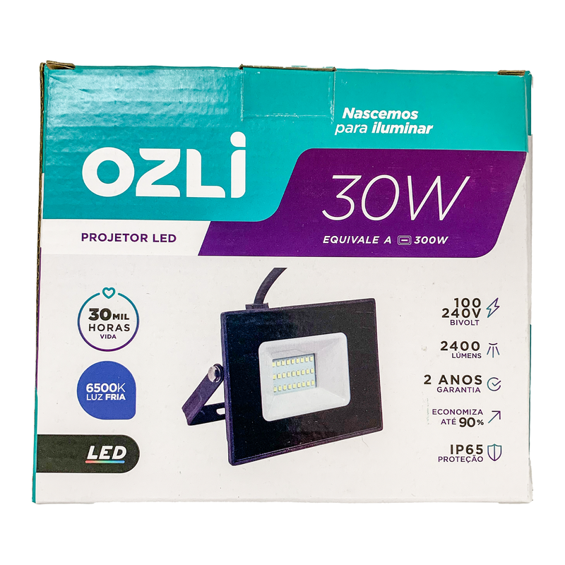 Led Refletor Slim 30W Ip65 6500K Preto Branco Frio Bivolt