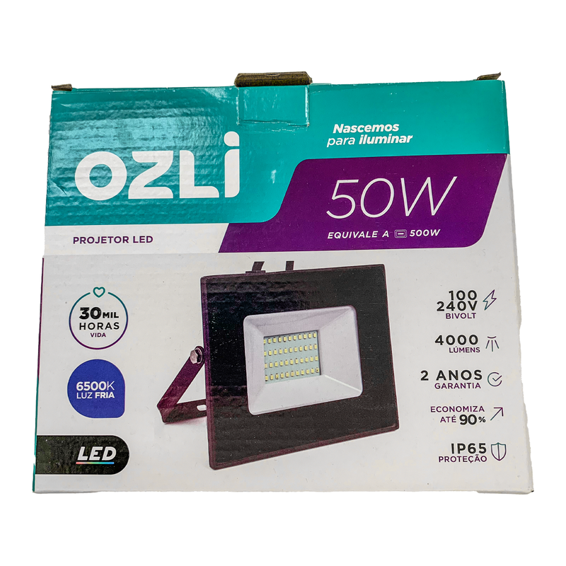 Led Refletor Slim 50W Ip65 6500K Preto Branco Frio Bivolt