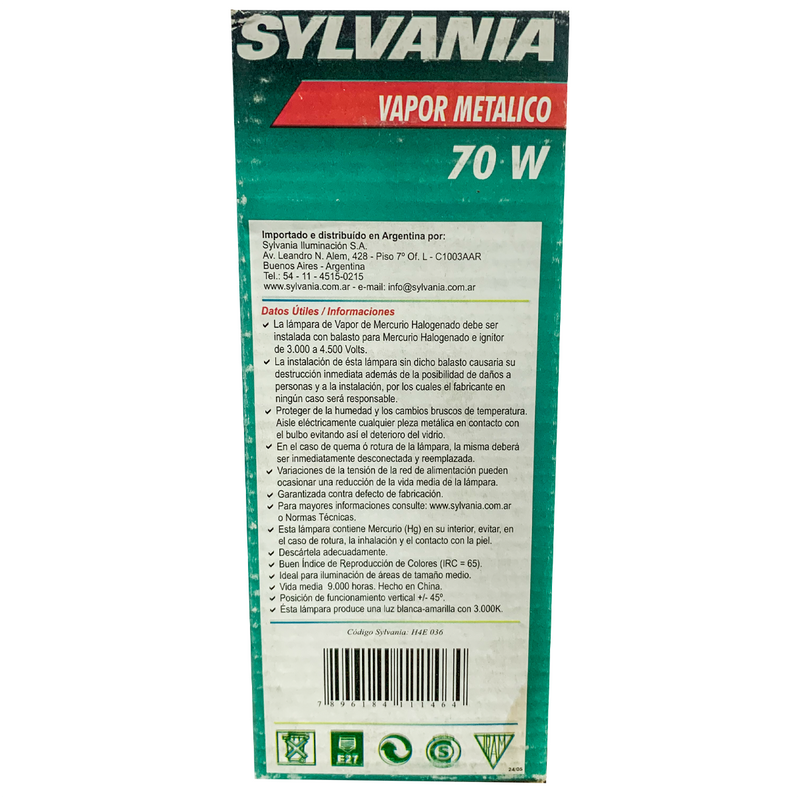 Lâmpada Metalico Ovoide 70W 2700K Sylvania