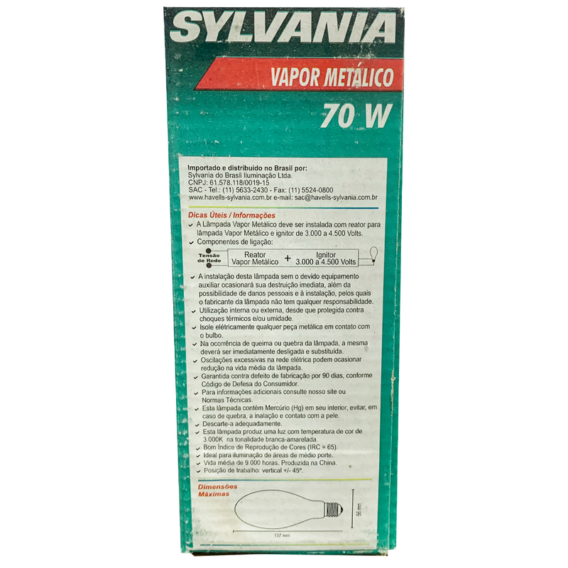 Lâmpada Metalico Ovoide 70W 2700K Sylvania