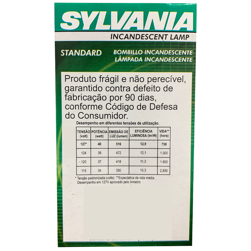 Lâmpada Incandescente 40W 127K Sylvania