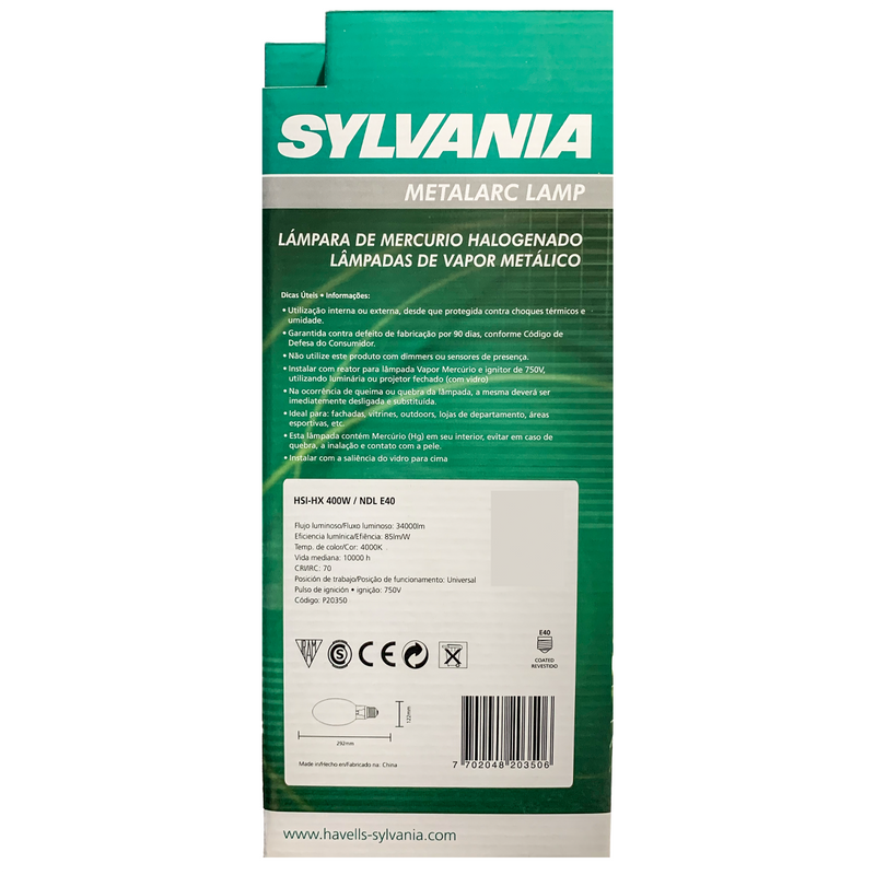 Lâmpada Metálico 400W Ovoide E40 4000K KIT 05  Sylvania