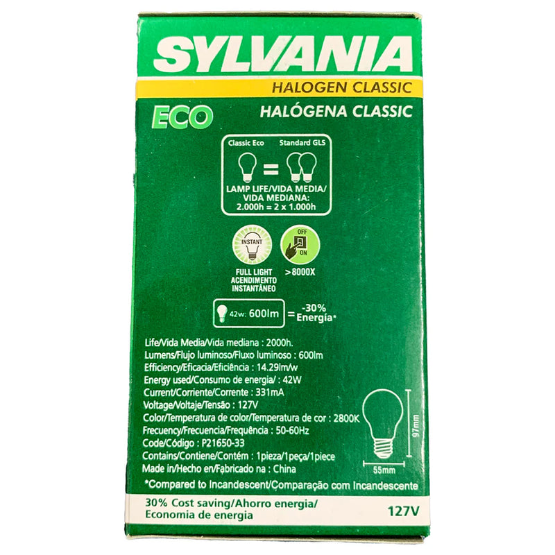 KIT 05 Lâmpadas Halogena Eco Classic 42W 2800K 127V Sylvania