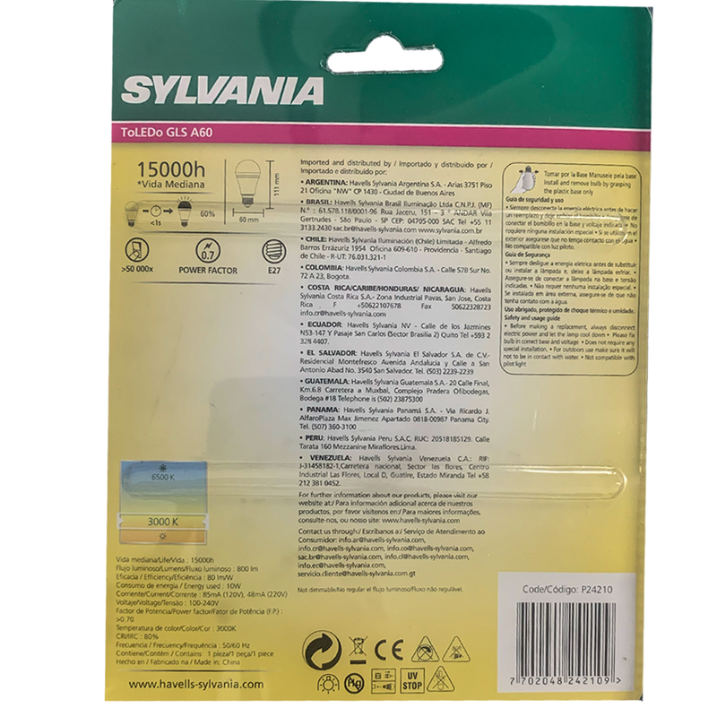 Lâmpada Bulbo Led A60 9,5W 6500K 110/220 Sylvania