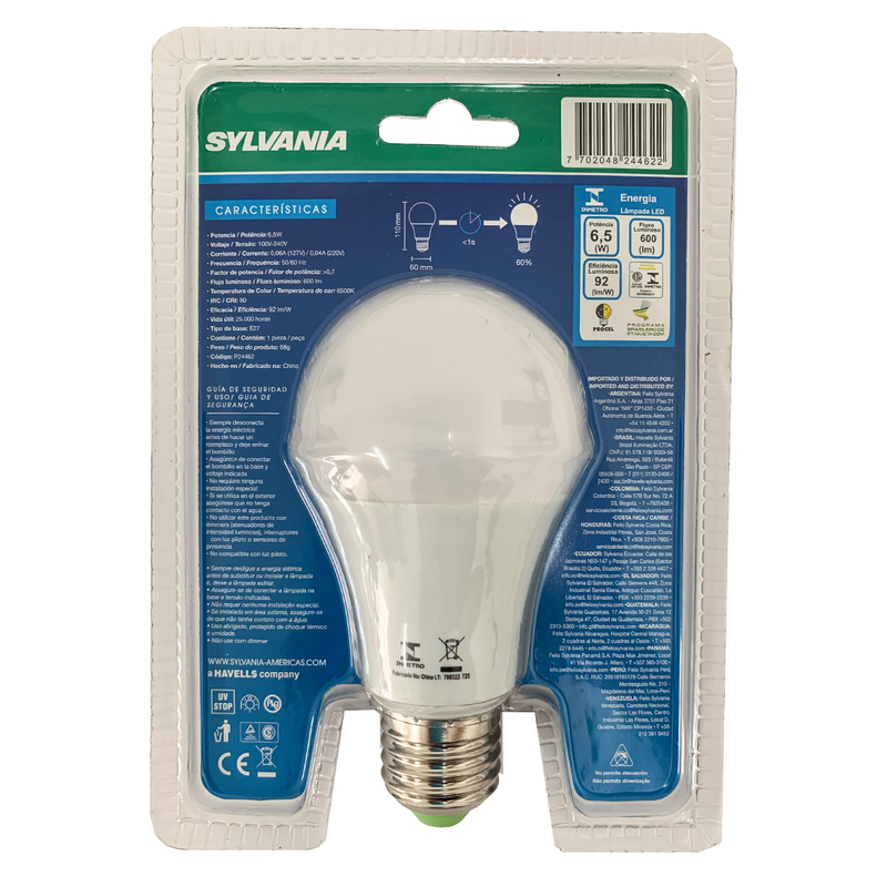 Lâmpada Led A60 6.5W 6500k Bivolt Sylvania