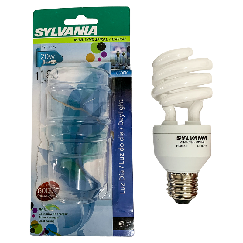 Lâmpada Eletrônica Mini Linx 20W 127V 865 Espiral Dupla Blister Sylvania