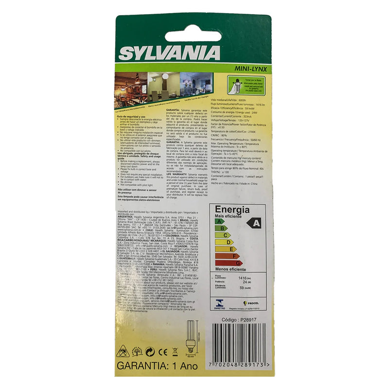 KIT 05 Lâmpadas Eletrônica M Lynx 24W 2700K 220V Tripla Sylvania