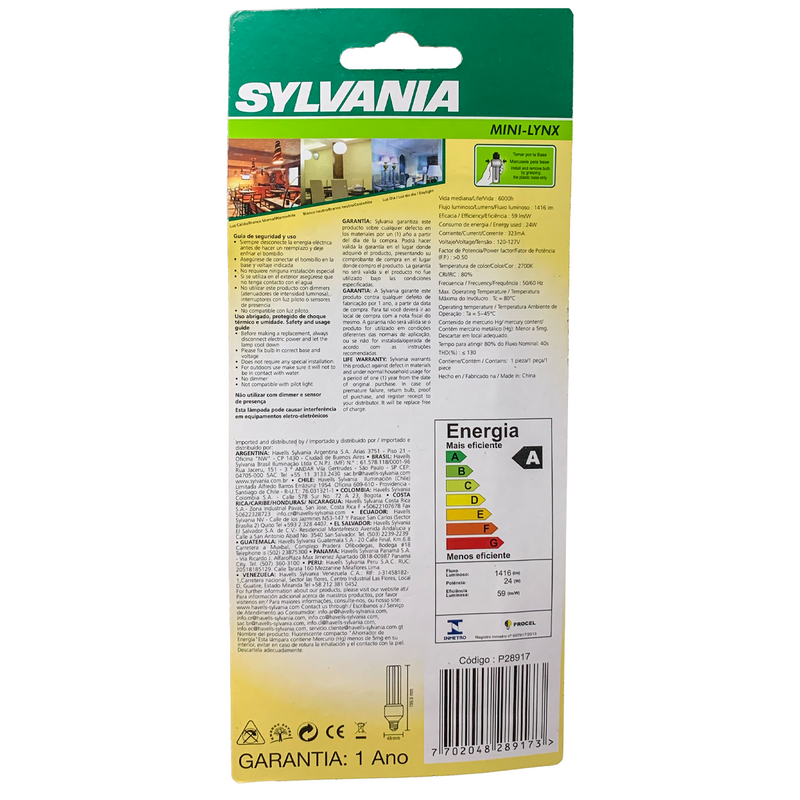 Lâmpada Eletrônica Tripla 3U 24W 2700K 127V - Amarela Sylvania kit com 5