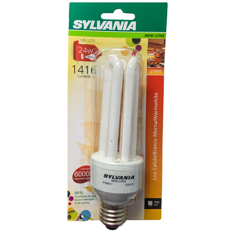 Lâmpada Eletrônica Tripla 3U 24W 2700K 127V - Amarela Sylvania kit com 5