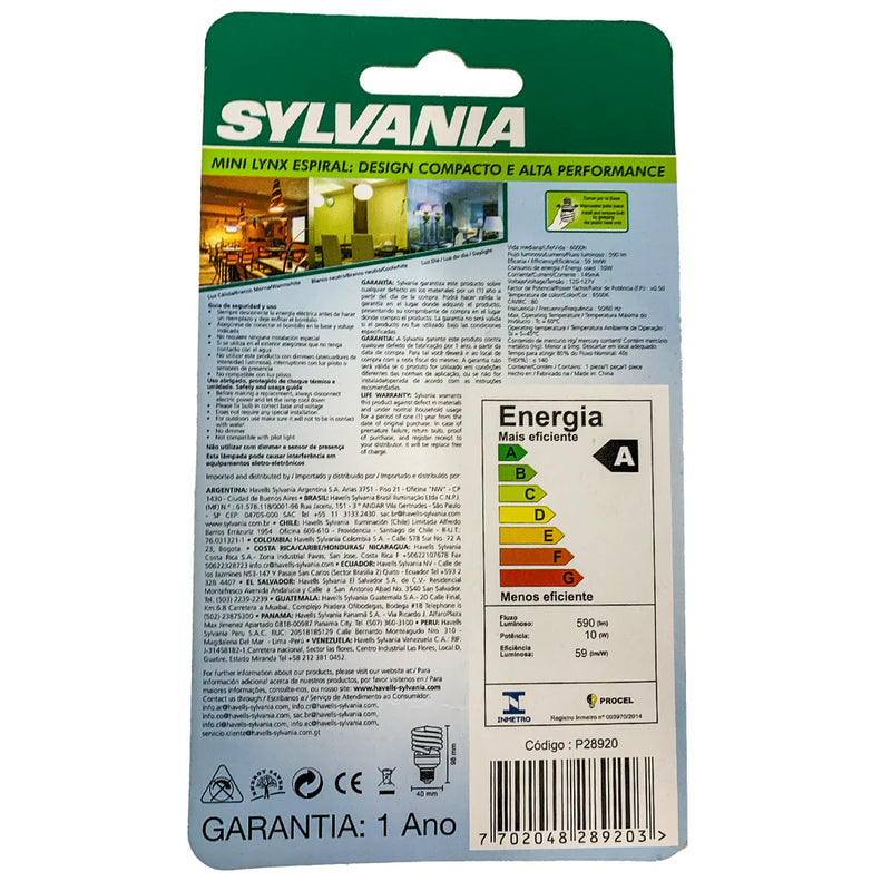 KIT 05 Lâmpadas Eletronica Espiral 10W 6500K 127V Branco Frio Sylvania