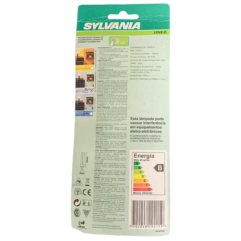 Lâmpada Compacta Lynx DG24-D 2 pinos 18W 4100K kit com 5 Sylvania