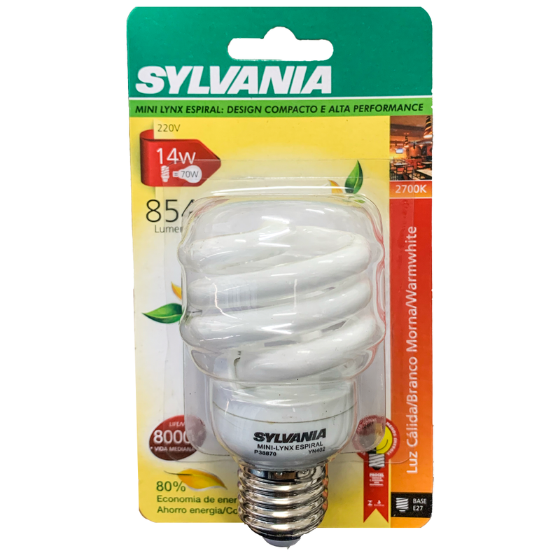 Lâmpada Eletrônica Espiral 14W 220V 2700K Sylvania