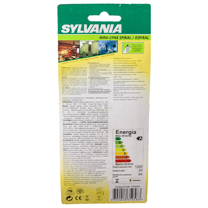 Lâmpada Eletrônica Espiral 20W 2700K 127V Sylvania