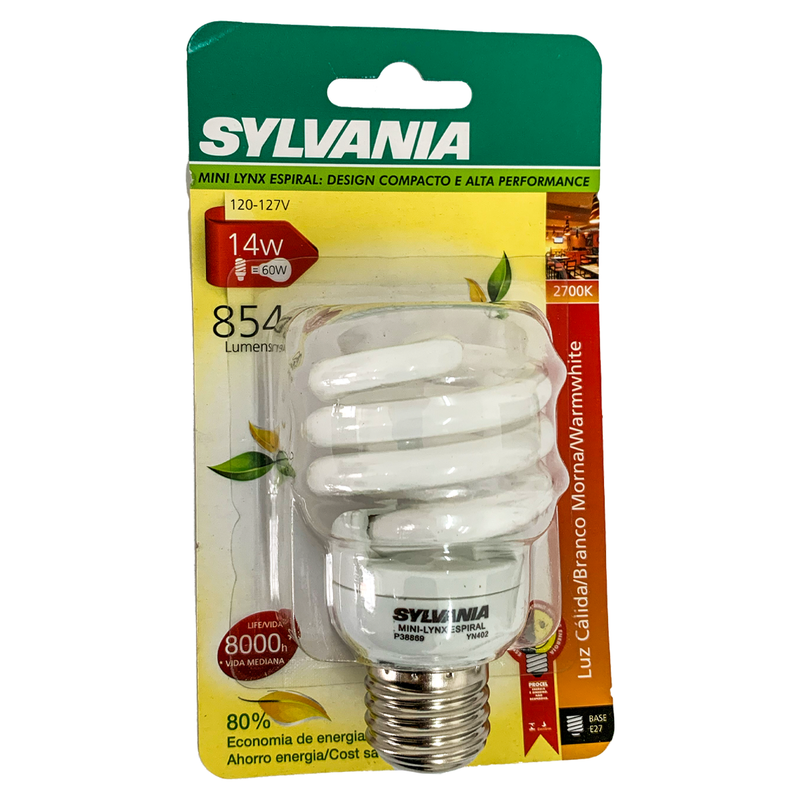 Lâmpada Eletrônica Espiral 14W 127V 2700K Sylvania